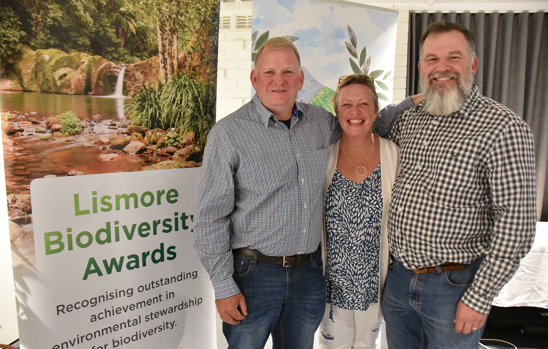 2019 Lismore council biodiversity awards winners Stephen Genrich and Bruno Bertolo with CCC officer Diana Unsworth