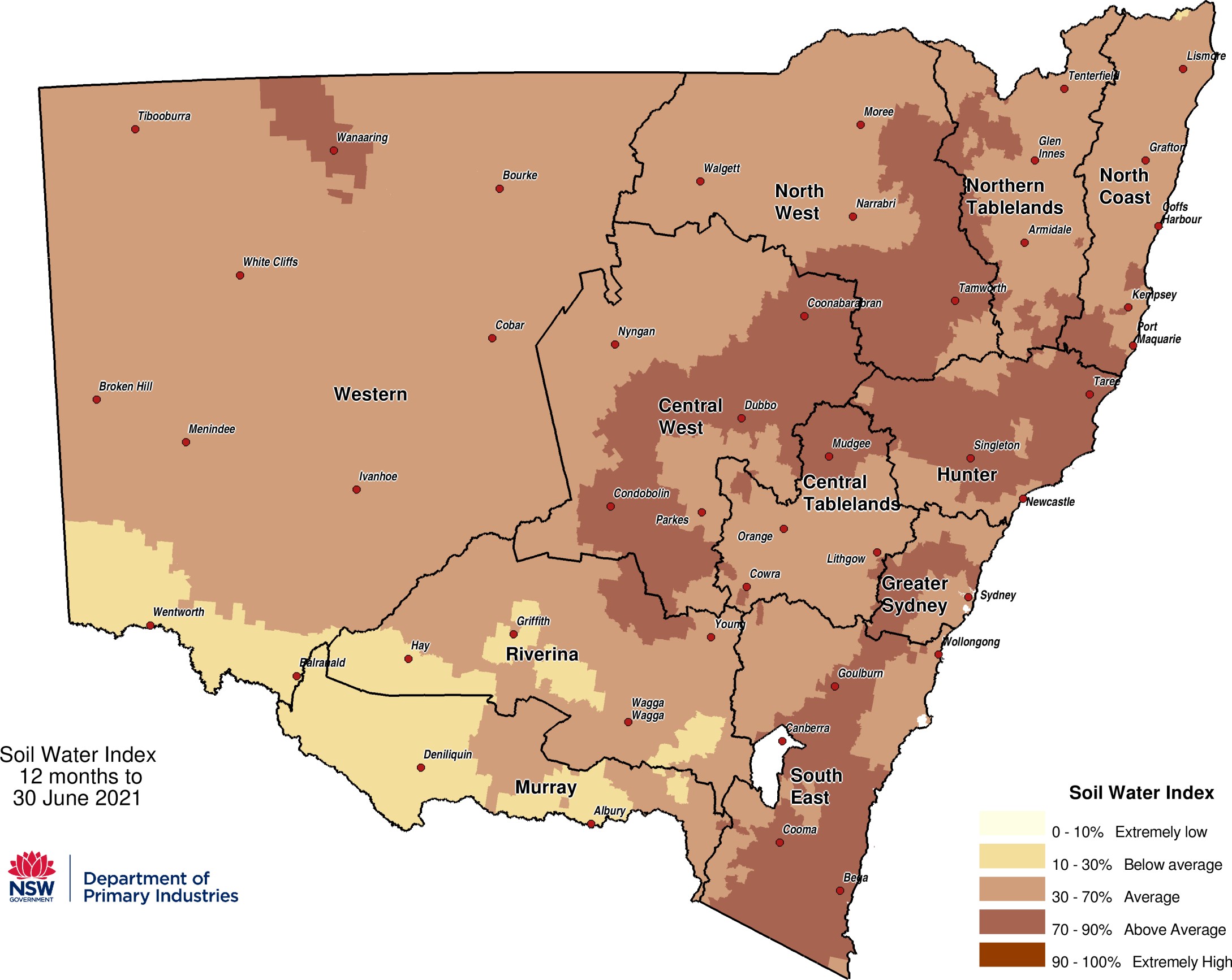 Soil Water Index (SWI) to 30 June 2021