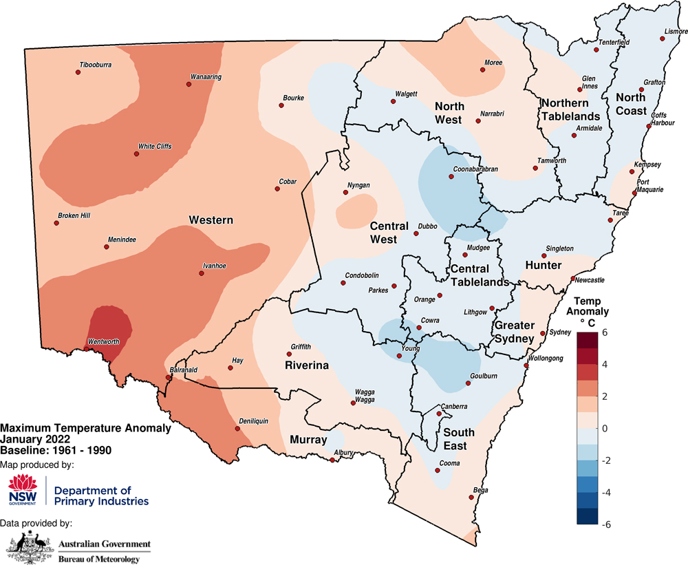 Figure 3a. Maximum temperature anomaly &ndash; January 2022
