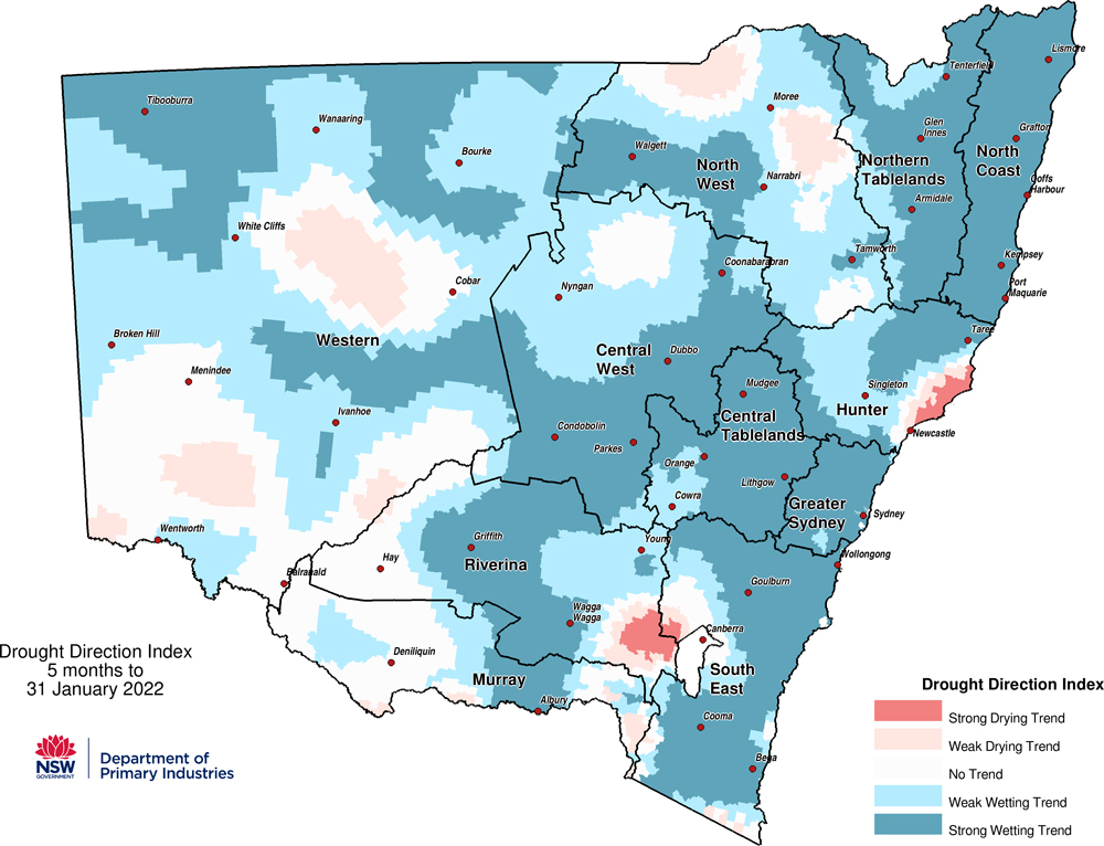 Figure 9. Drought Direction Index (DDI) to 31 January 2022