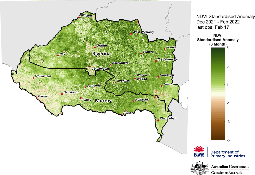 NDVI anomaly map for the Murray and Riverina LLS regions