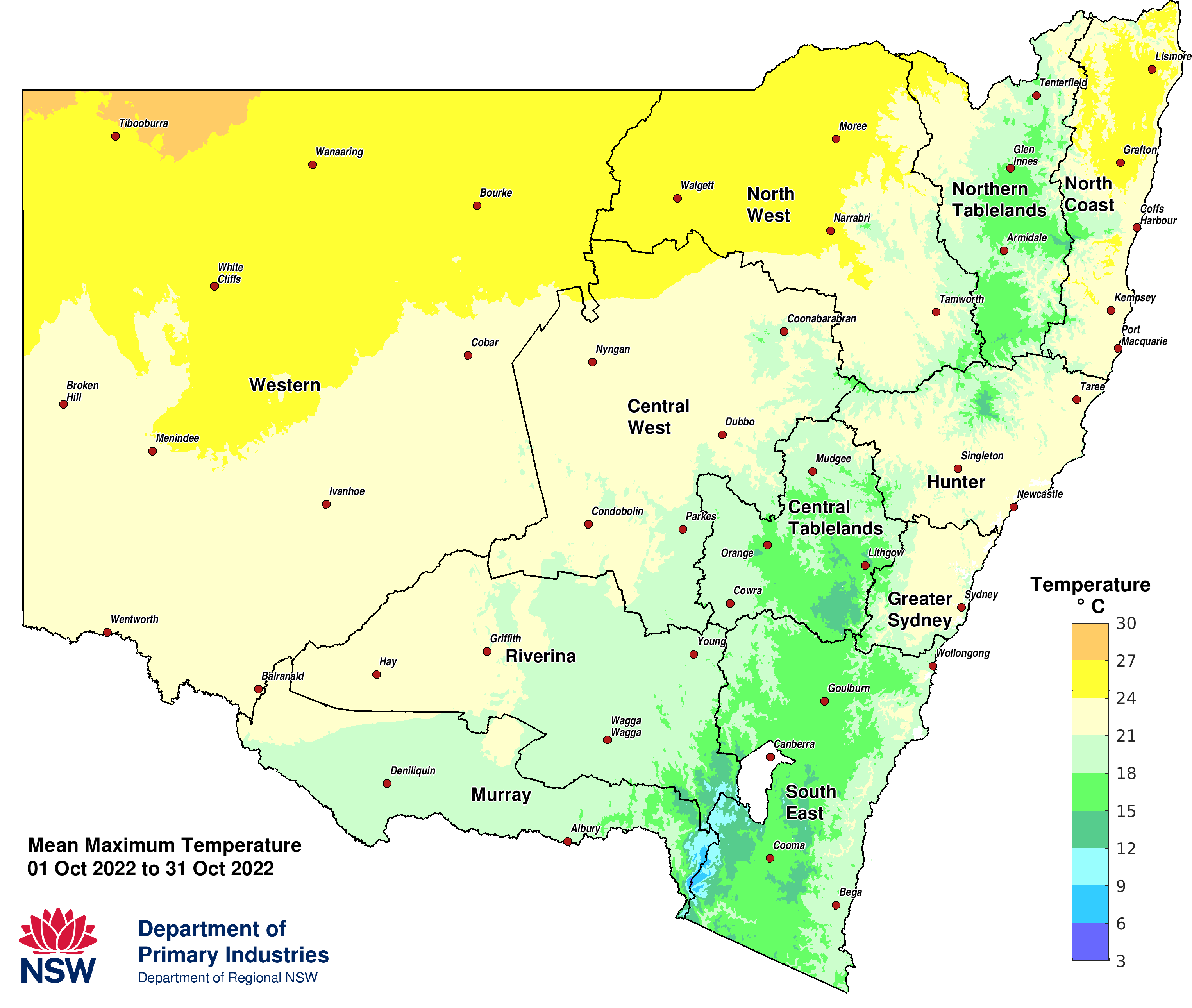 Figure 3b. Average maximum temperature &ndash; October 2022