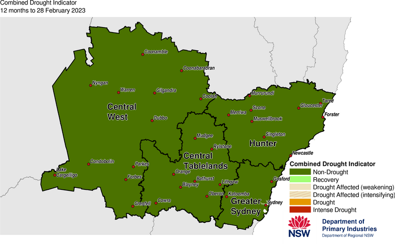 Figure 20. Combined Drought Indicator for the Central Tablelands, Central West, Hunter and Greater Sydney regions