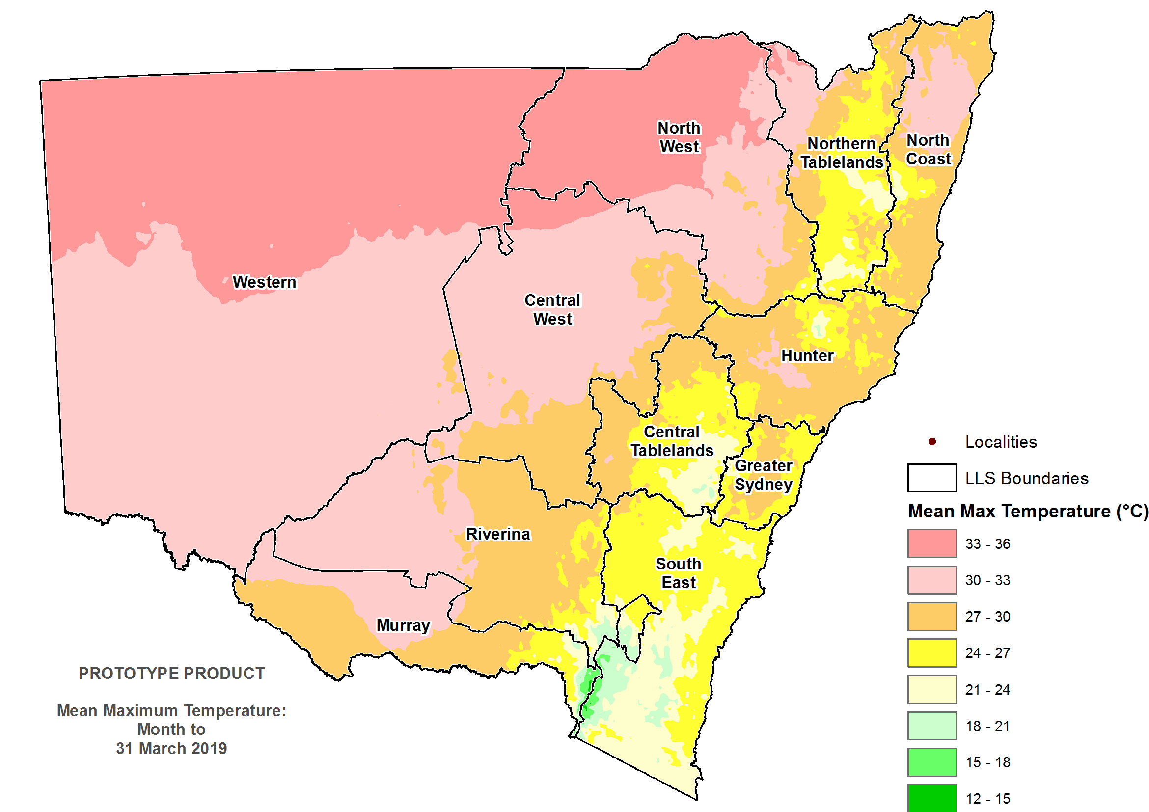 Average daytime temperature March 2019 - For an accessible explanation of this image contact scott.wallace@dpi.nsw.gov.au