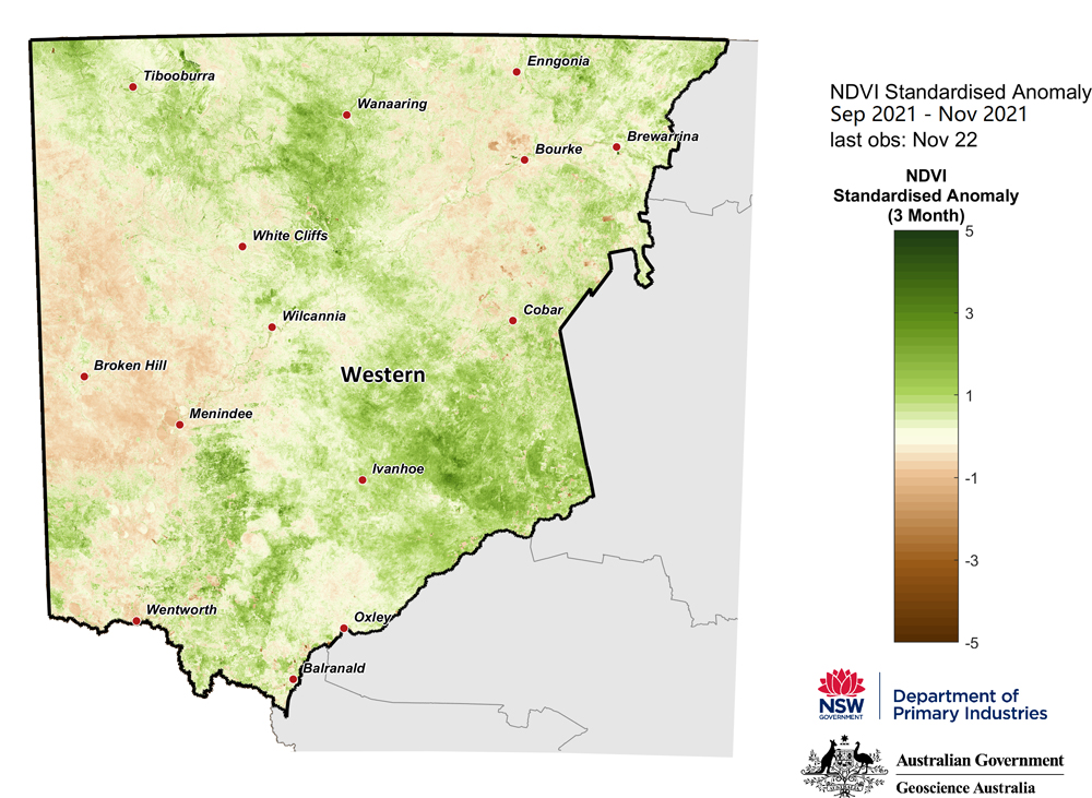 Figure 15. 3-month NDVI anomaly map for the Western Region Figure 15. 3-month NDVI anomaly map for the Western Region
