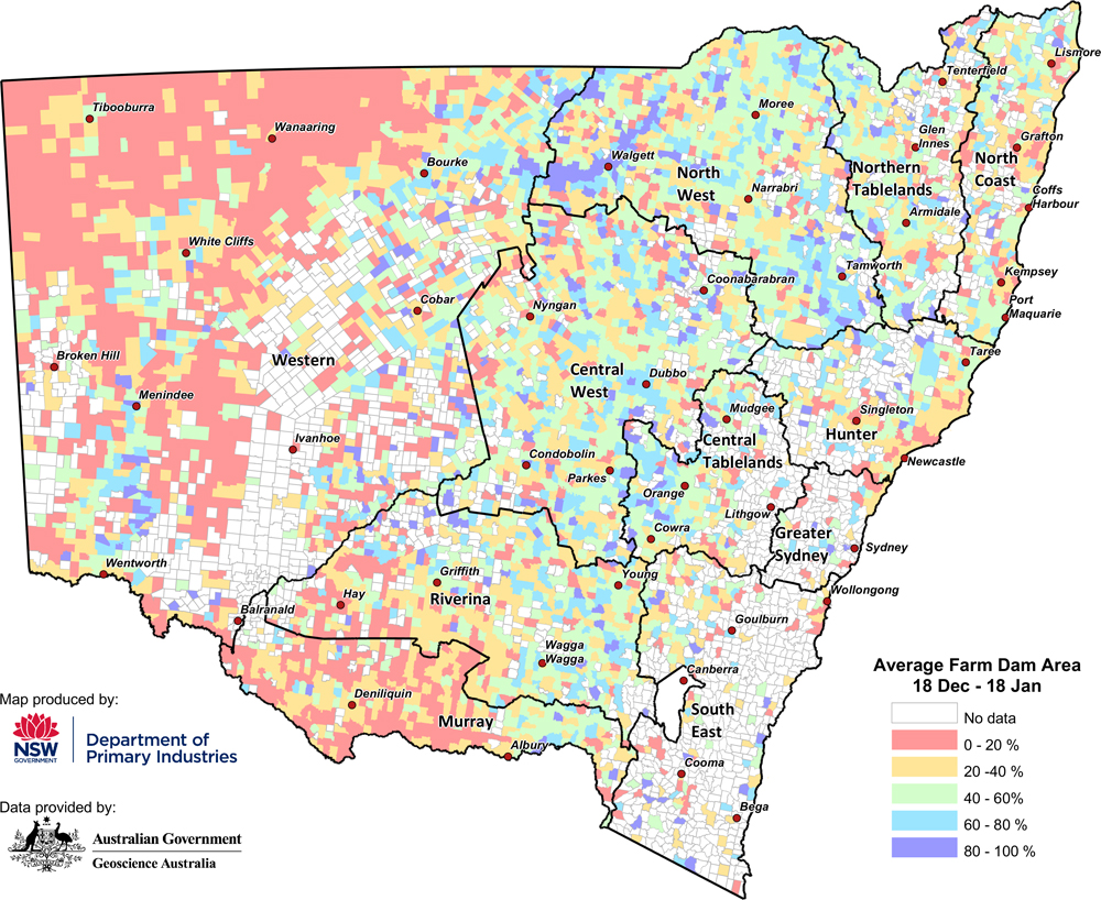 Figure 5. Average parish-level farm dam extents between 18 December to 18 January 2021