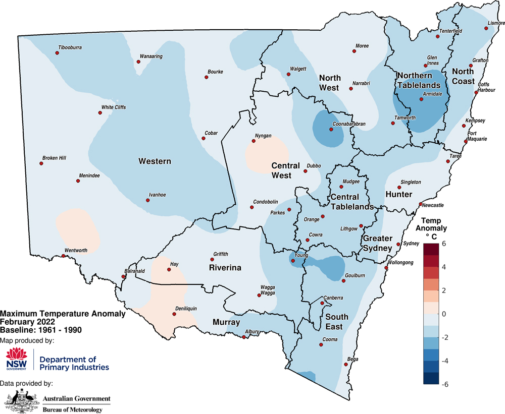 Maximum temperature anomaly &ndash; February 2022