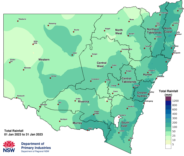 Figure 2b. Total rainfall January 2023