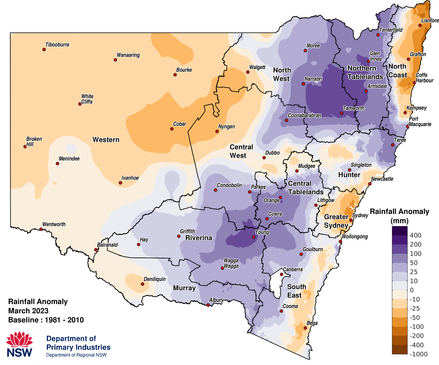 Figure 2a. Rainfall anomaly &ndash; March 2023