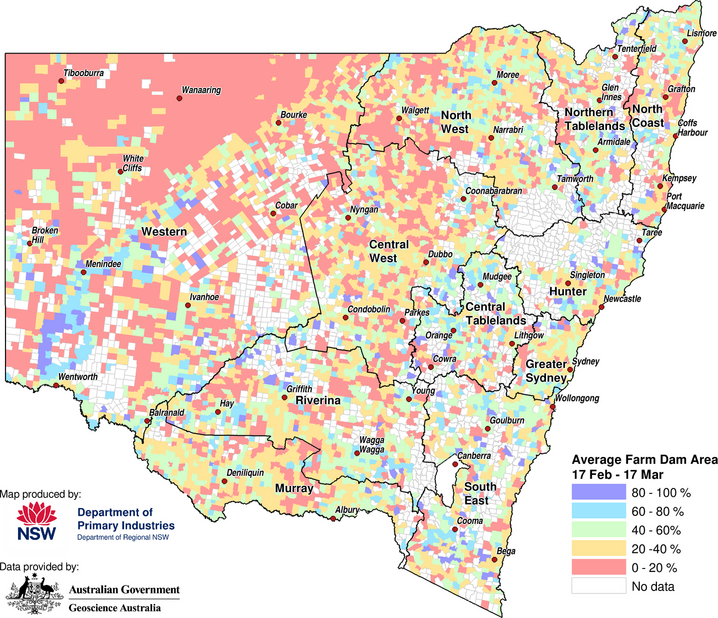 Figure 5. Average parish-level farm dam extents between 17 February to 17 March 2023