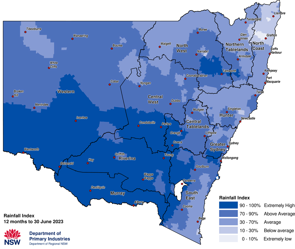 Figure 8. Rainfall Index (RI) to 30 June 2023