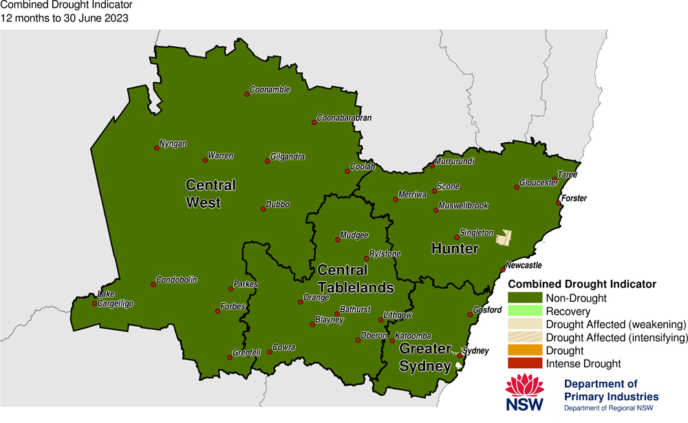 Figure 27. Combined Drought Indicator for the Central Tablelands, Central West, Hunter and Greater Sydney regions