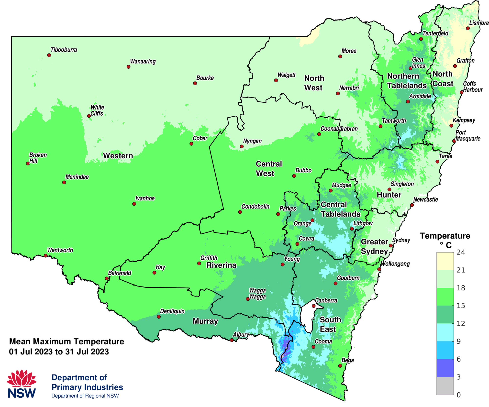 Figure 3b. Average maximum temperature &ndash; July 2023
