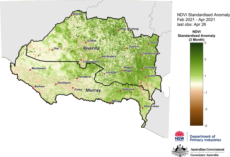 Figure 12. NDVI anomaly map for the Murray and Riverina LLS regions 