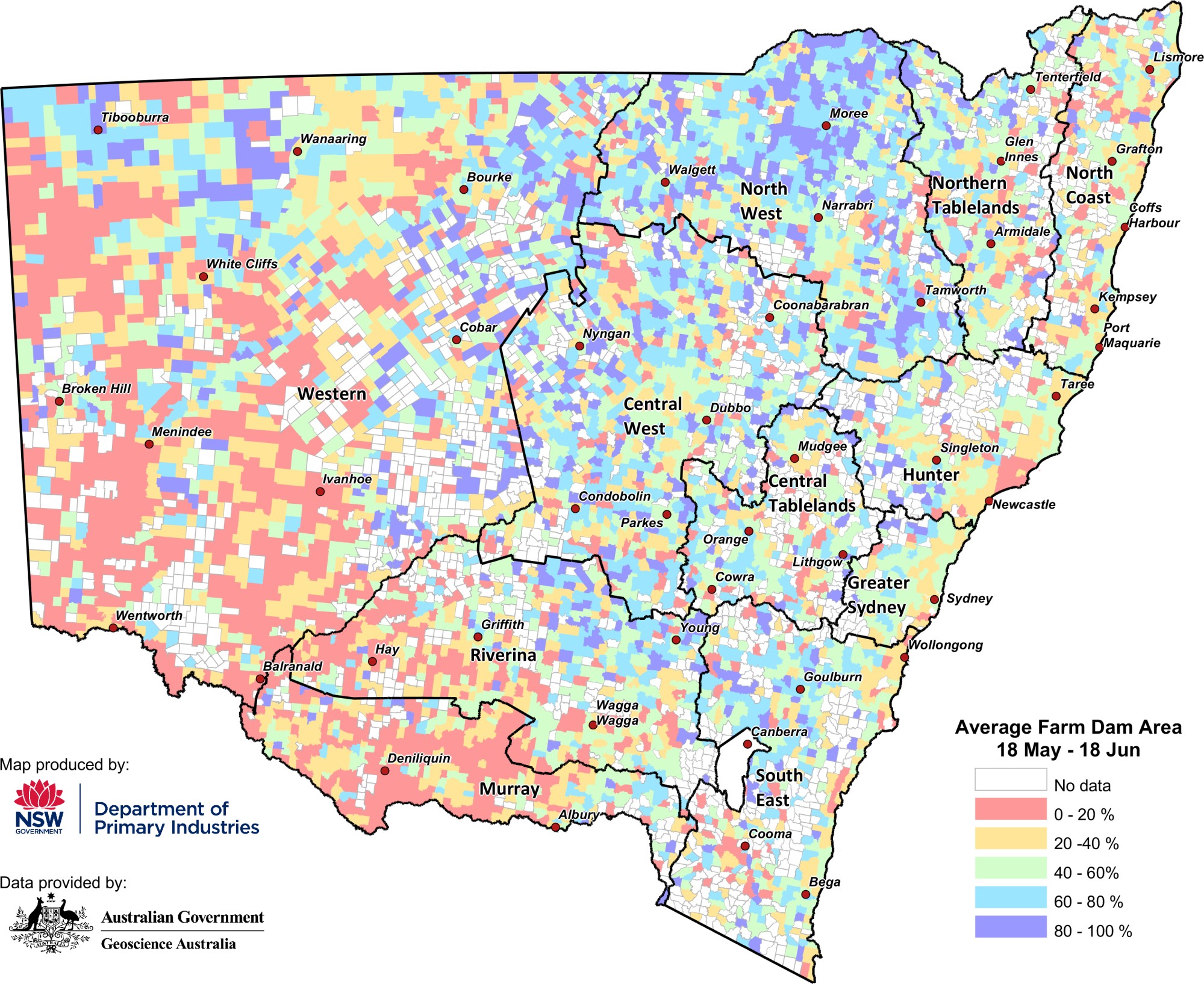 Average parish-level farm dam extents between 18 May to 18 June 2021