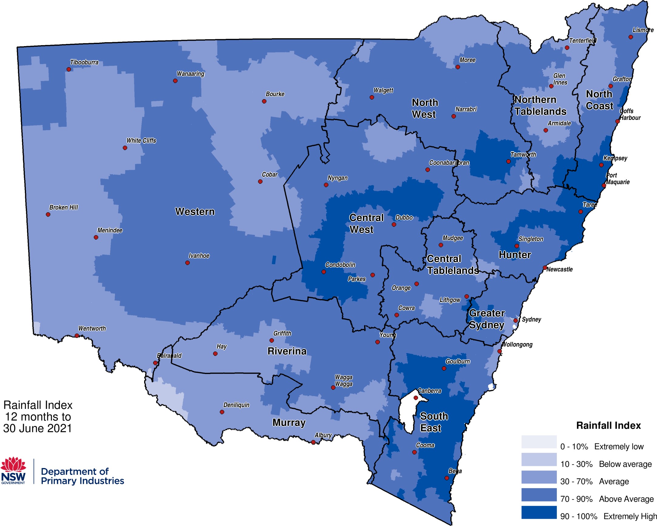 Rainfall Index (RI) to 30 June 2021