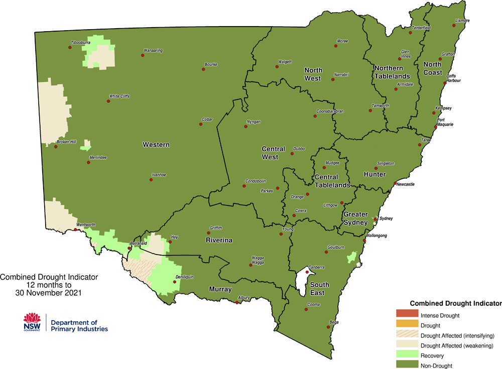 Figure 1. Verified NSW Combined Drought Indicator to 30 November 2021 Figure 1. Verified NSW Combined Drought Indicator to 30 November 2021