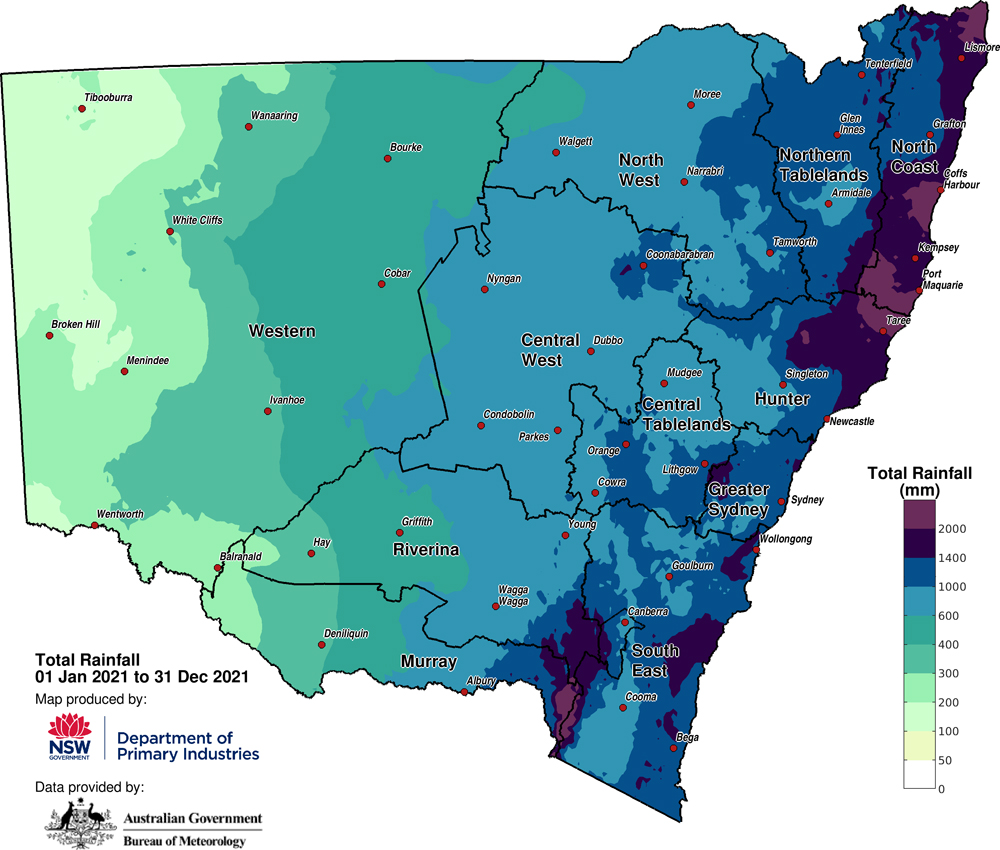 Figure 2c. Calendar year rainfall accumulation to 31 December 2021