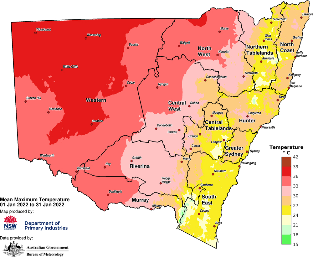 Figure 3b. Average maximum temperature &ndash; January 2022