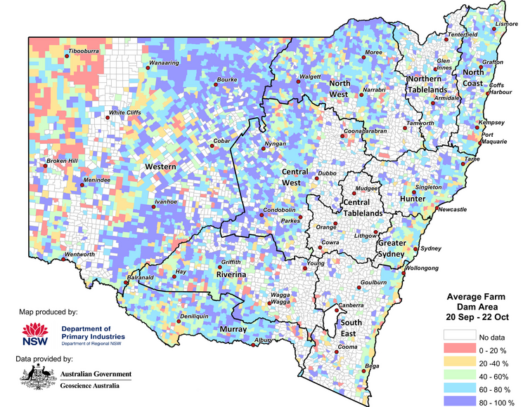 Figure 5. Average parish-level farm dam extents between 20 September to 22 October 2022
