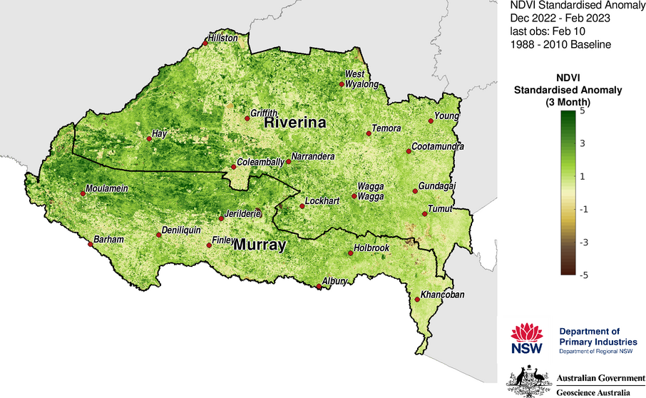 Figure 12. NDVI anomaly map for the Murray and Riverina LLS regions 
