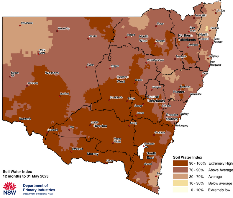 Figure 6. Soil Water Index (SWI) to 31 May 2023