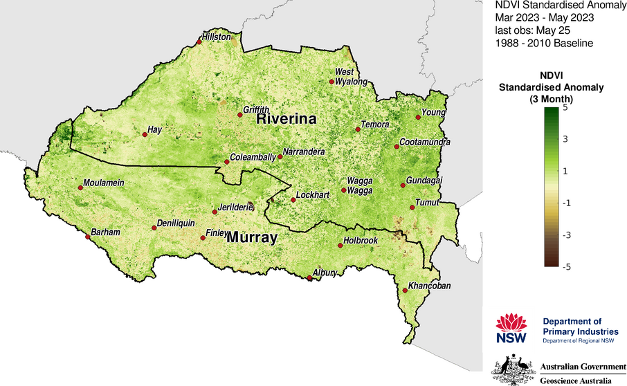 Figure 19. NDVI anomaly map for the Murray and Riverina LLS regions 