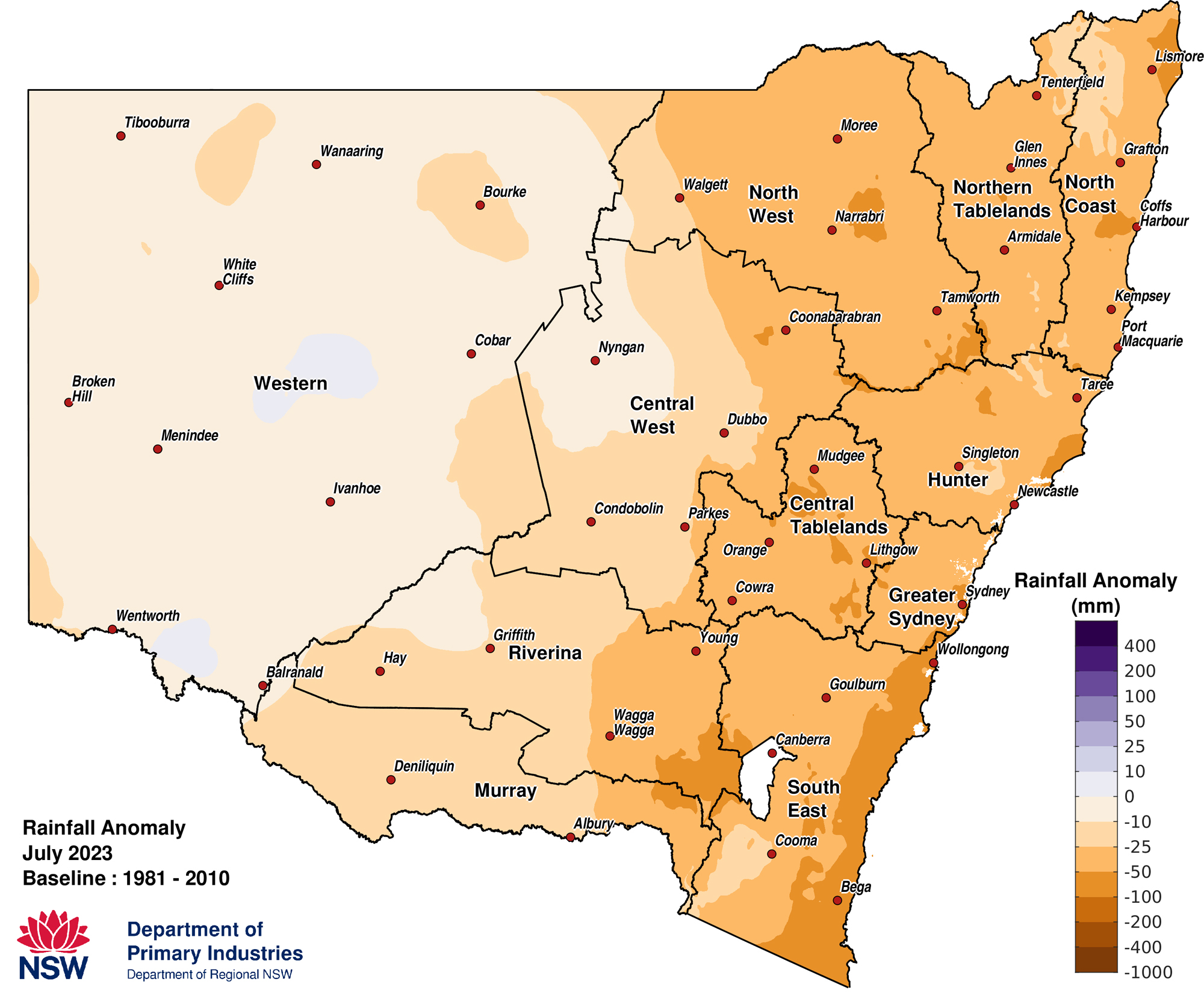 Figure 2a. Rainfall anomaly &ndash; July 2023