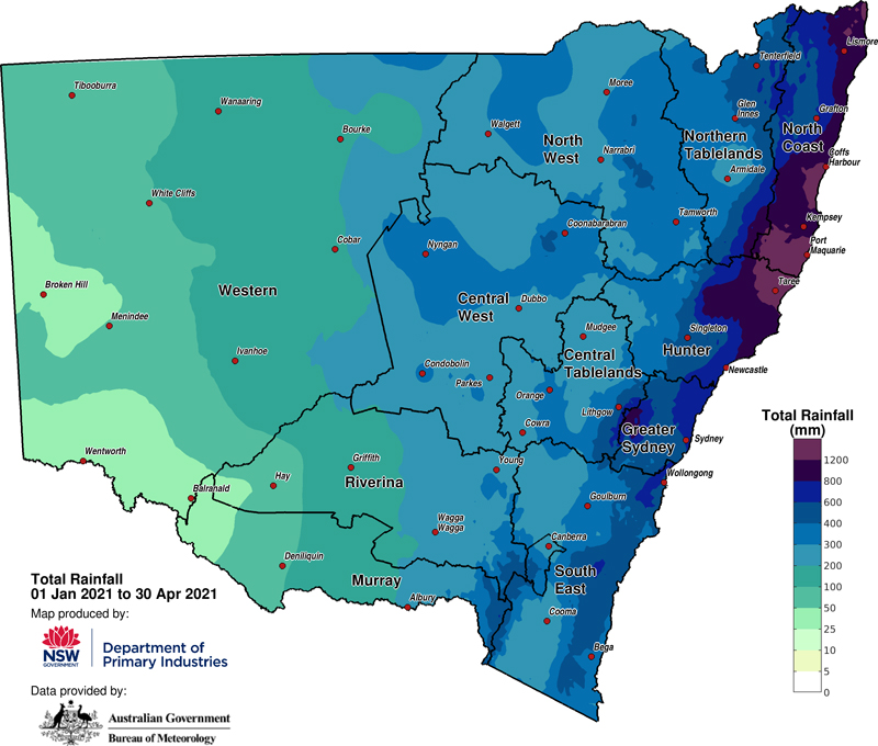 Figure 2c. Calendar Year rainfall accumulation to 30 April 2021