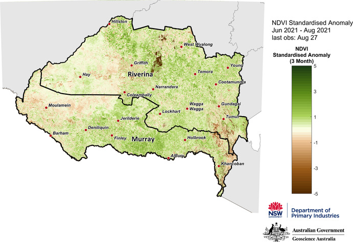Figure 12. NDVI anomaly map for the Murray and Riverina LLS regions NDVI anomaly map for the Murray and Riverina LLS regions