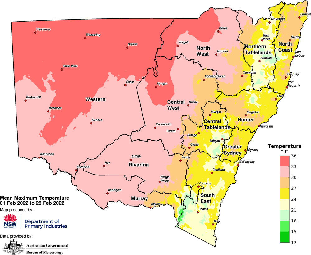 Mean maximum temperature 01 February to 28 February 2022