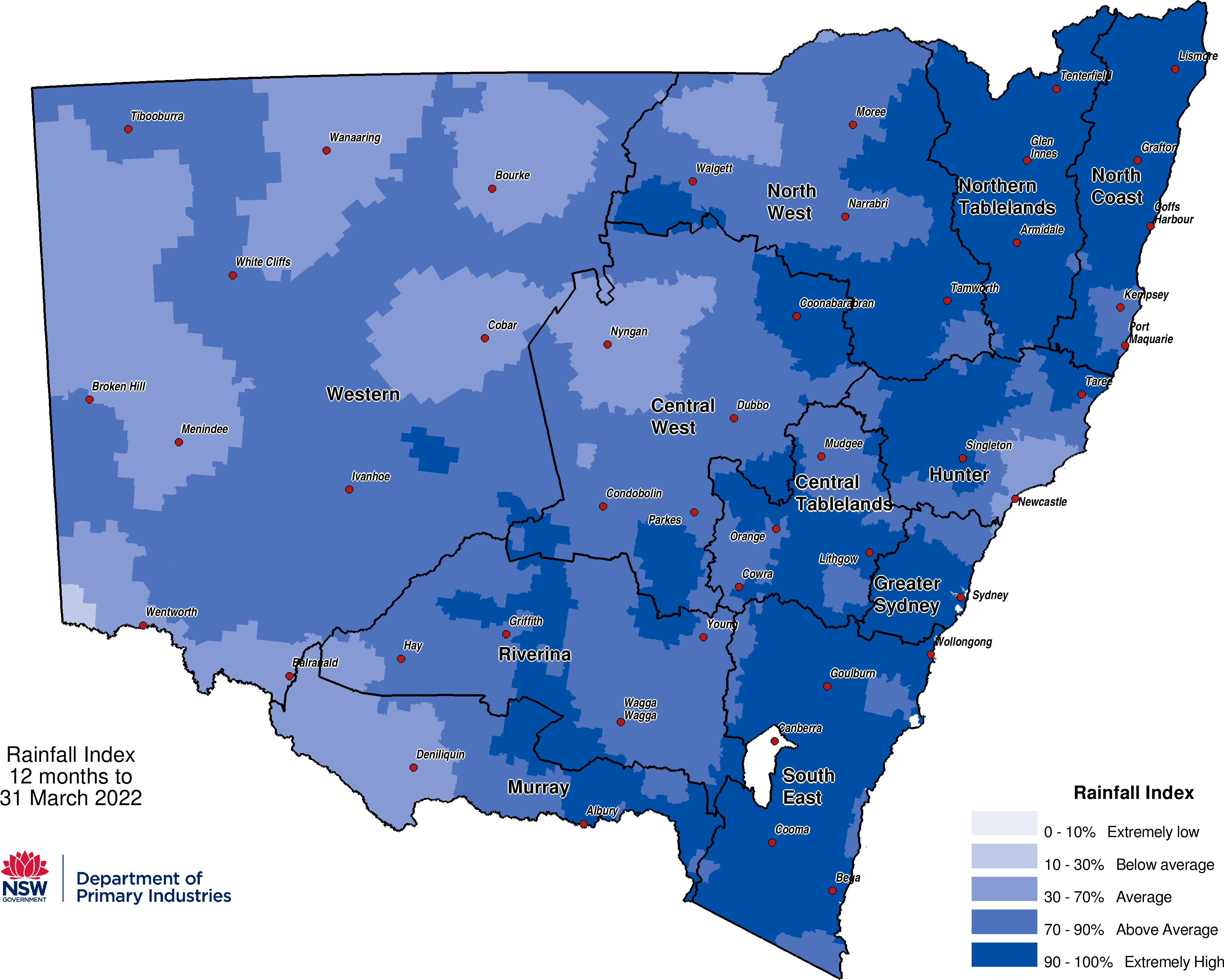 Figure 8. Rainfall Index (RI) to 31 March 2022