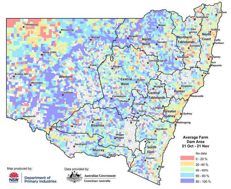 Figure 5. Average parish-level farm dam extents between 21 October to 21 November 2022