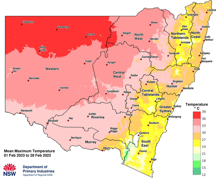 Figure 3b. Average maximum temperature &ndash; February 2023