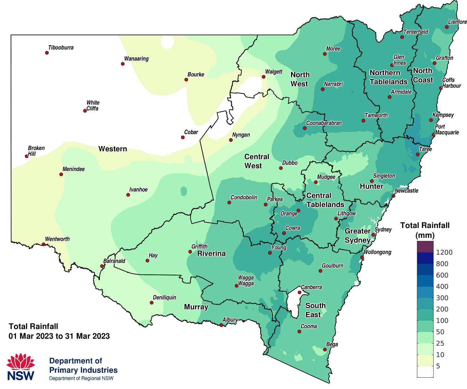 Figure 2b. Total rainfall March 2023