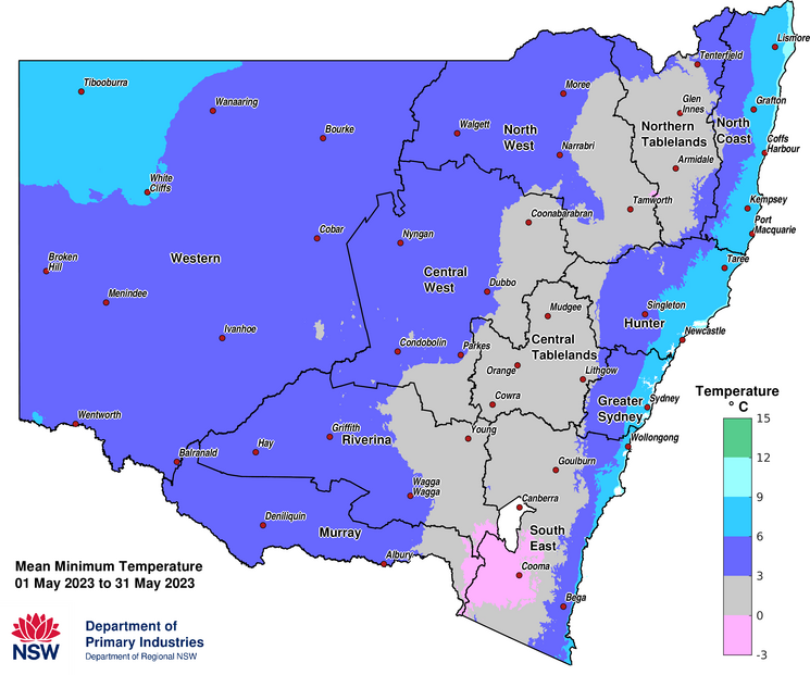 Figure 3d. Average minimum temperature &ndash; May 2023
