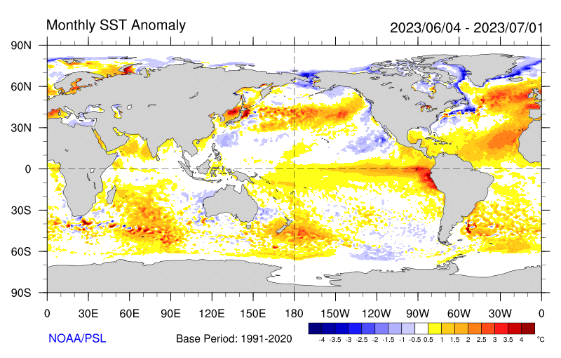 Figure 14. Monthly sea surface temperature anomalies (Source: NOAA)