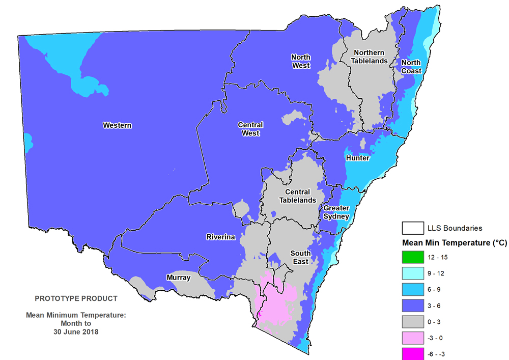 Figure 5. Average overnight temperature June 2018 For an accessible explanation of this map contact the author kim.broadfoot@dpi.nsw.gov.au