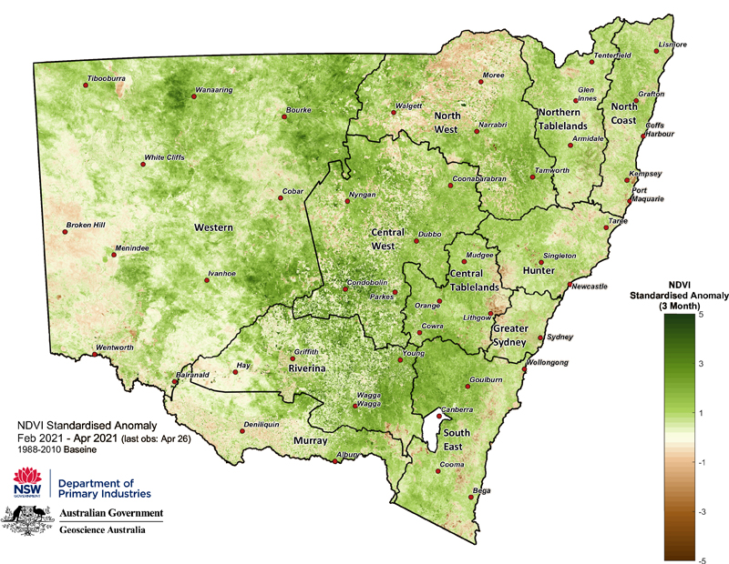 Figure 4. Seasonal NDVI anomaly February 2021 to 26 April 2021