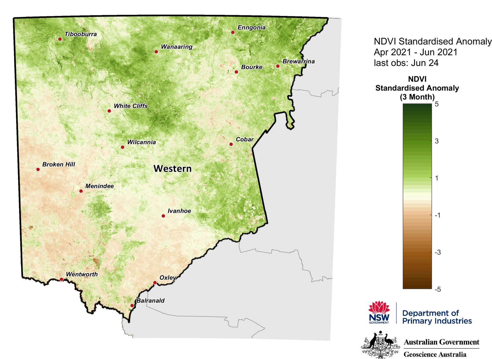 3-month NDVI anomaly map for the Western Region