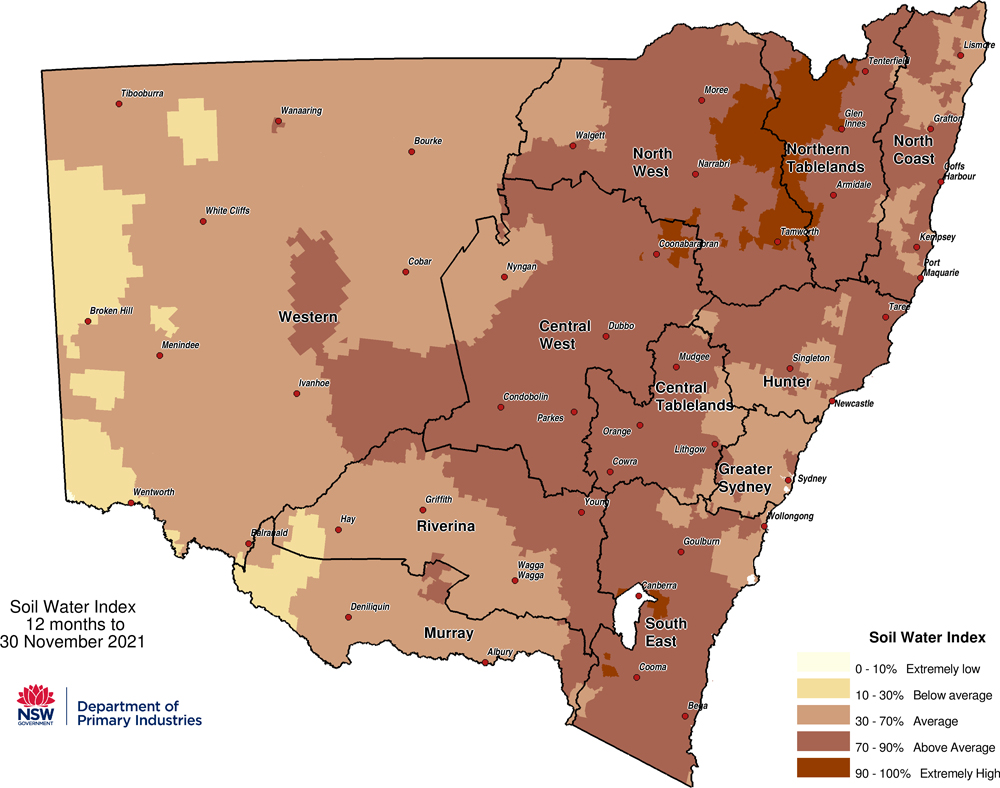 Figure 6. Soil Water Index (SWI) to 30 November 2021 Figure 6. Soil Water Index (SWI) to 30 November 2021