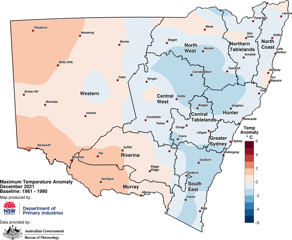 Figure 3a. Maximum temperature anomaly &ndash; December 2021