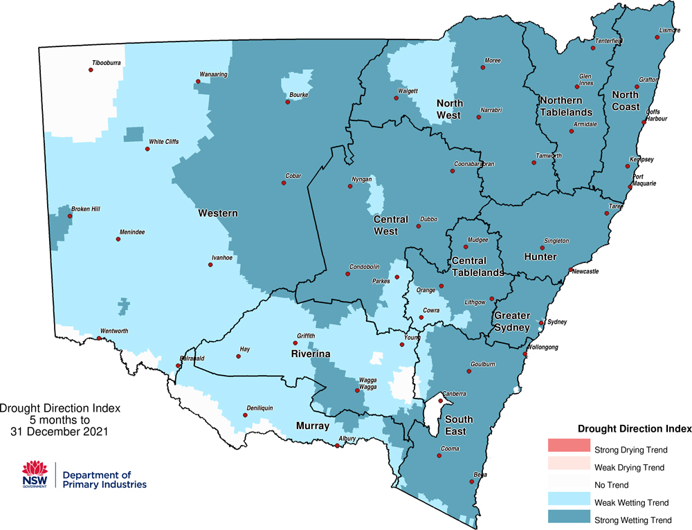 Figure 9. Drought Direction Index (DDI) to 31 December 2021