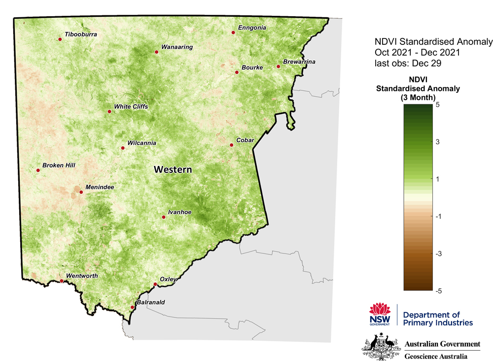 Figure 15. 3-month NDVI anomaly map for the Western Region 