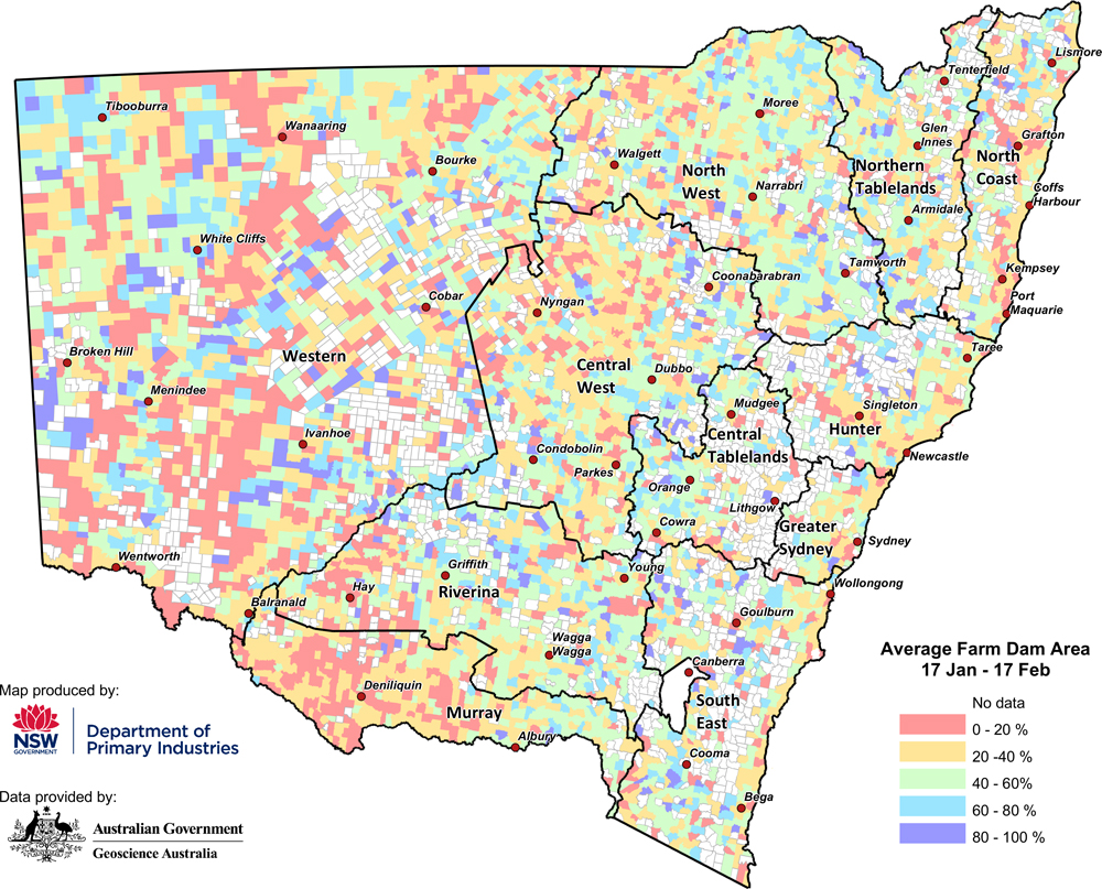 Average parish-level farm dam extents between 17 January to 17 February 2021