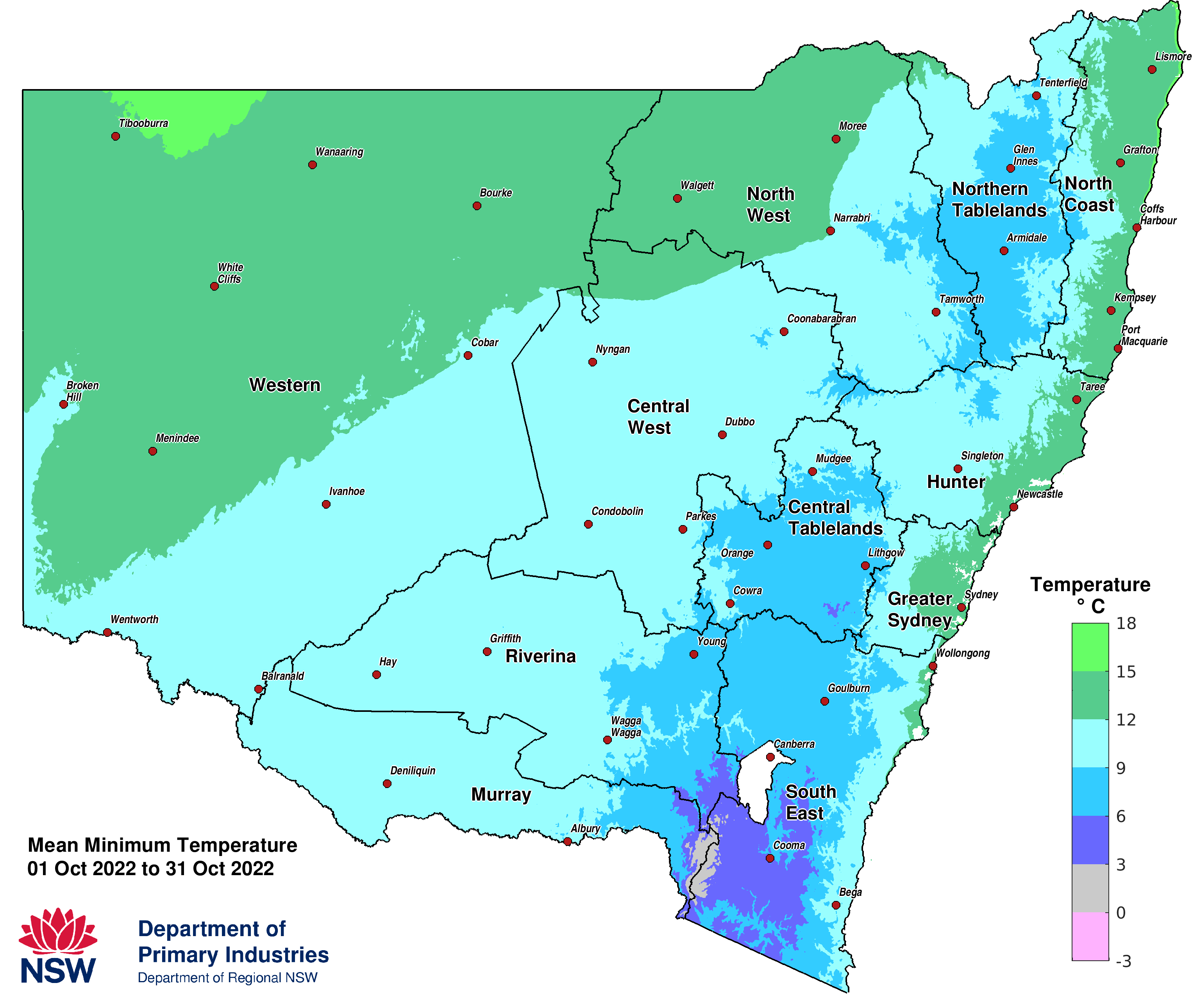 Figure 3d. Average minimum temperature &ndash; October 2022