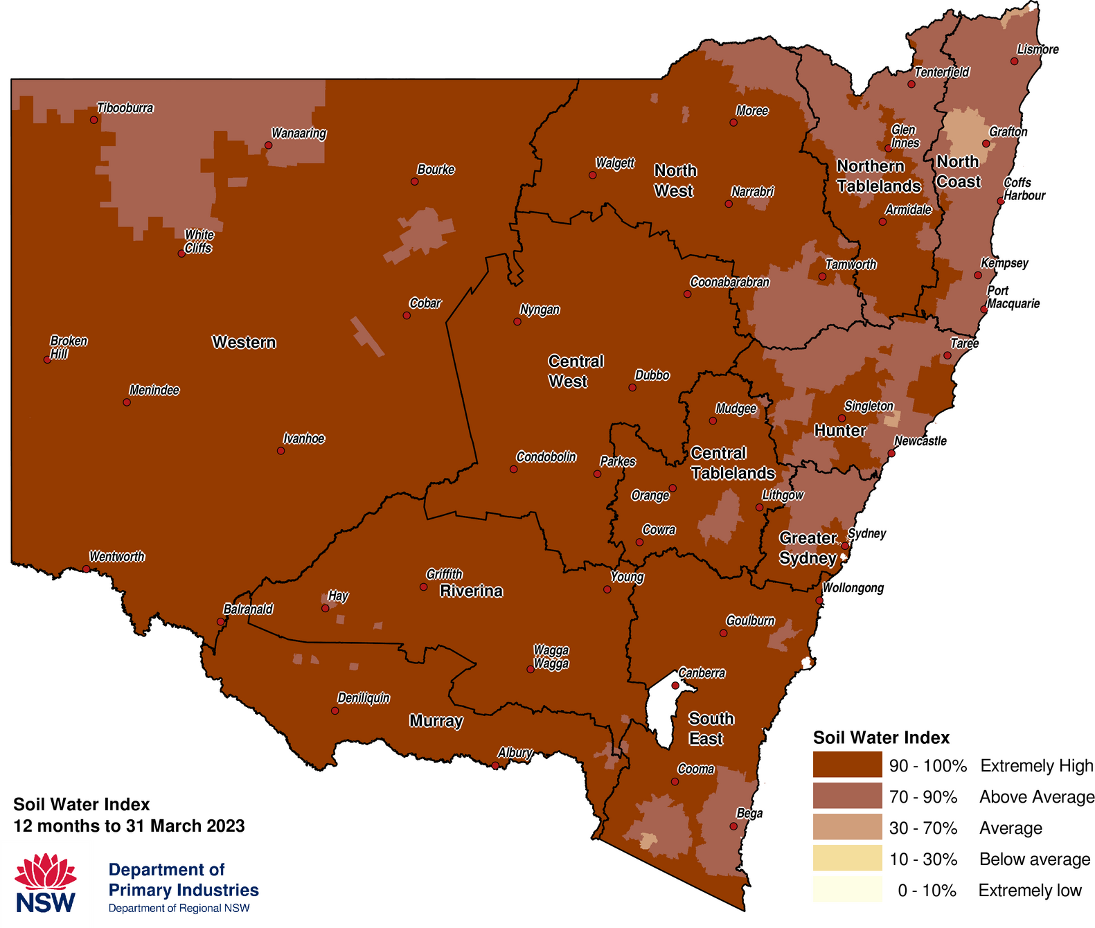 Figure 6. Soil Water Index (SWI) to 31 March 2023