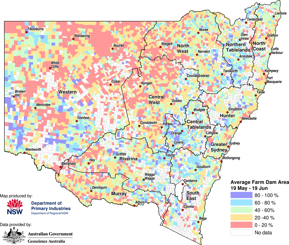 Figure 5. Average parish-level farm dam extents between 19 May to 19 June 2023