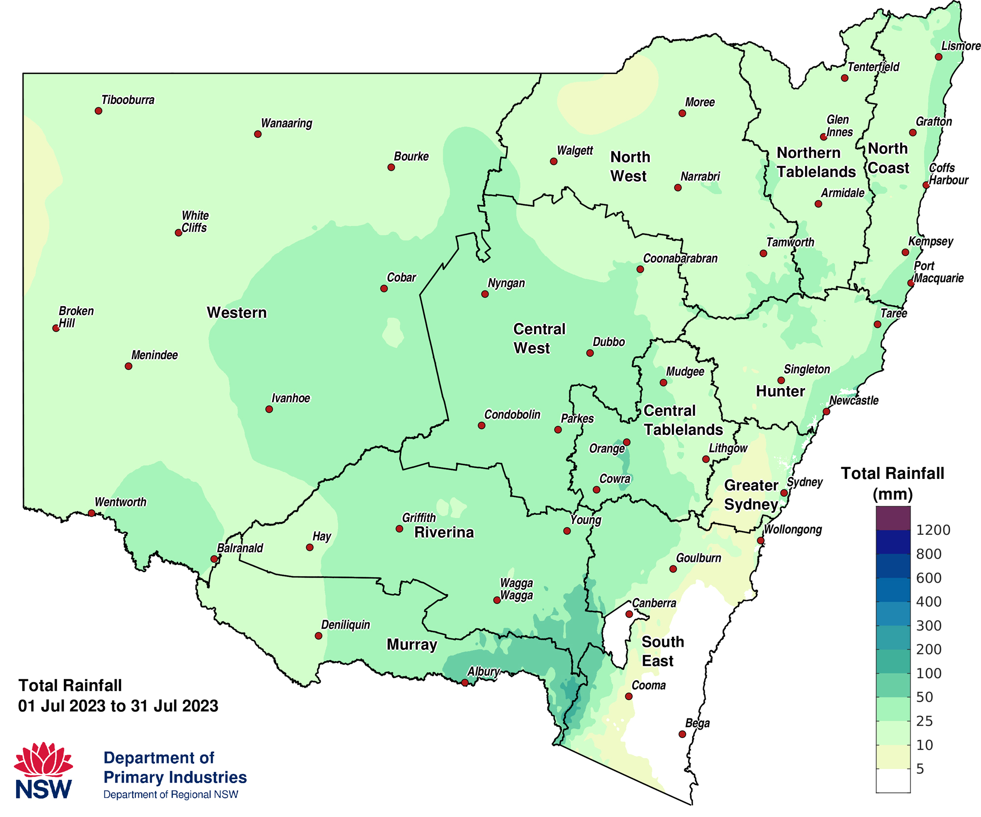 Figure 2b. Total rainfall July 2023
