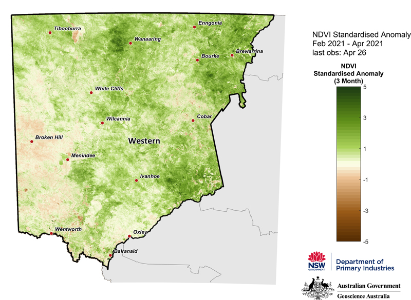 Figure 15. 3-month NDVI anomaly map for the Western Region 